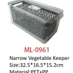 Narrow vegetable keeper container for pantry organization and storage.