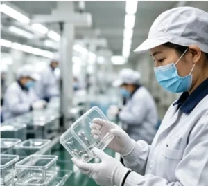 household storage supplier China Maxlink QC staff inspect food-grade kitchen storage containers and stainless steel wholesale drinkware
