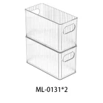 Transparent stackable storage bins with handles for pantry organization.