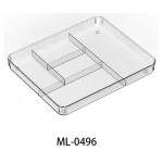 Transparent plastic cutlery organizer tray for kitchen drawer.