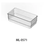 Transparent plastic drawer organizer tray for kitchen and bathroom storage.