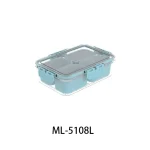 Blue multi-compartment lunch and snack box for storage.