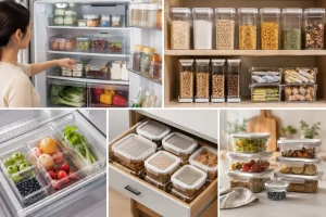 Kitchen organization solutions with food storage containers, fridge bins and pantry organizers