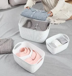 Maxlink woven storage baskets, moisture-resistant PP rattan look home organizer bins for bulk importers