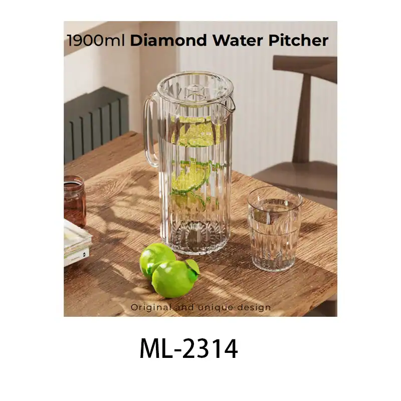 1900ml Diamond Water Pitcher with Lemon Slices on Wooden Table.