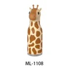 Cute giraffe water bottle with a plush giraffe head for children.