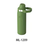 Green sports water bottle with flip cap and handle for outdoor activities.