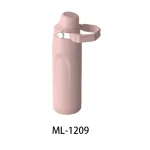 Pink sports water bottle with handle and screw cap for active use.