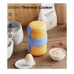 Colorful 500ml thermal food container with lid on wooden surface.