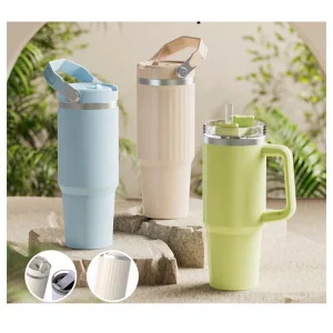 Colorful portable travel tumblers with lids and straws for on-the-go use.