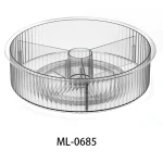 Clear round pantry storage container with lid for kitchen organization.
