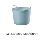 Light blue laundry basket with handles for home storage solutions.
