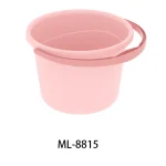 Pink plastic storage container with handle for kitchen organization.