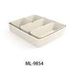 White plastic pantry storage container with 4 compartments for organization.